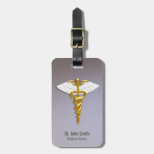 Étiquette À Bagage Médicale Elegant Gold Caduceus ailes blanches