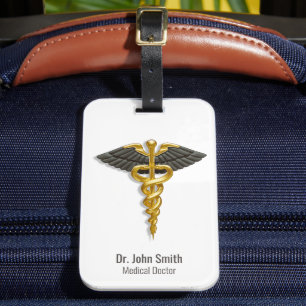 Étiquette À Bagage Médicale Gold Caduceus Black Wings Classy Élégant