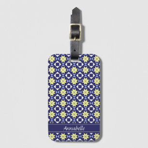 Étiquette À Bagage Méditerranée Bleu Bleu Floral Carrelage Nom du Mot