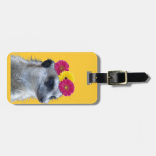 Étiquette À Bagage Meerkat avec 3 marguerites lumineuses de gerber