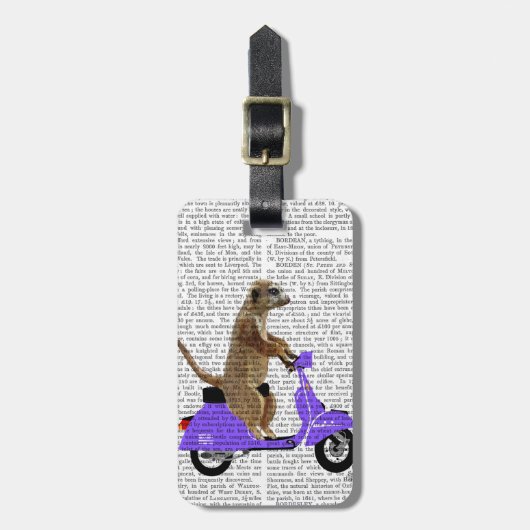 Étiquette À Bagage Meerkat sur Lilac Moped (Devant Vertical)