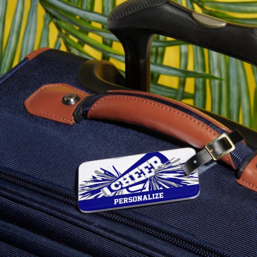 Étiquette À Bagage Mégaphone Pom-pom girl bleu foncé, blanc et gris (Insitu Rectoal 3)