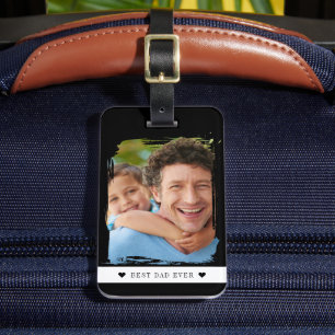 Étiquette À Bagage Meilleur papa du monde photo personnalisée noir et