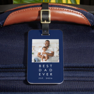 Étiquette À Bagage Meilleur Papa Personnalisé Photo Bleu