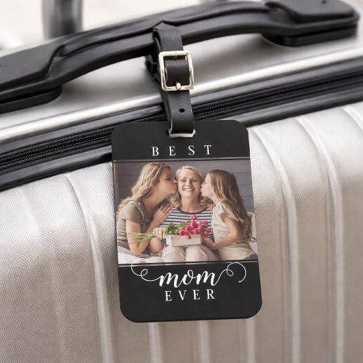 Étiquette À Bagage Meilleure Maman Photo Moderne Écriture