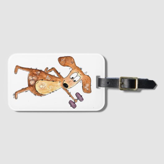 Étiquette À Bagage Mélange Whimsical Brown Chien Poids de levage (Devant Horizontal)