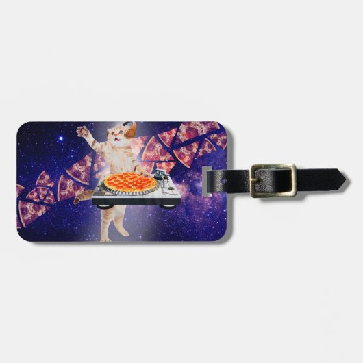 Étiquette À Bagage Mélangeur de Tourne-disque de chat DJ (Devant horizontal)