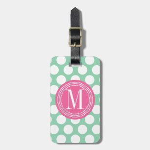 Étiquette À Bagage Menthe d'obscurité et pois de Pink grand décoré