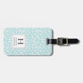 Étiquette À Bagage Menthe | Monogramme Empreinte de léopard pastel (Devant horizontal)