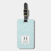 Étiquette À Bagage Menthe | Monogramme Empreinte de léopard pastel (Devant Vertical)