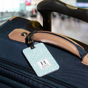 Étiquette À Bagage Menthe Monogramme Empreinte de léopard pastel
