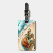 Étiquette À Bagage Mer Turtle Turquoise Océan (Devant Vertical)