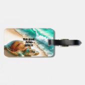 Étiquette À Bagage Mer Turtle Turquoise Océan (Dos horizontal)