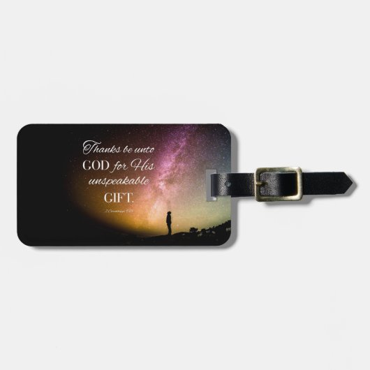 Étiquette À Bagage Merci à Dieu - 2 Cor. 9:15 (Devant horizontal)