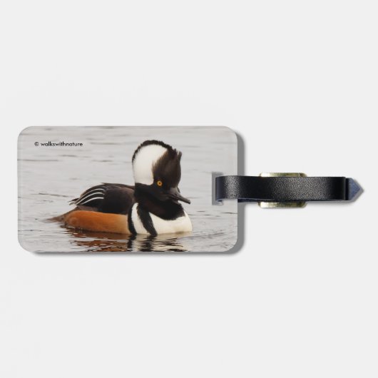 Étiquette À Bagage Merganser Duck à capuchon à l'étang (Dos horizontal)