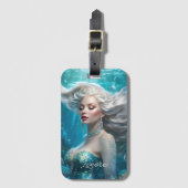 Étiquette À Bagage Mermaid cheveux en argent Turquoise Océan (Devant Vertical)