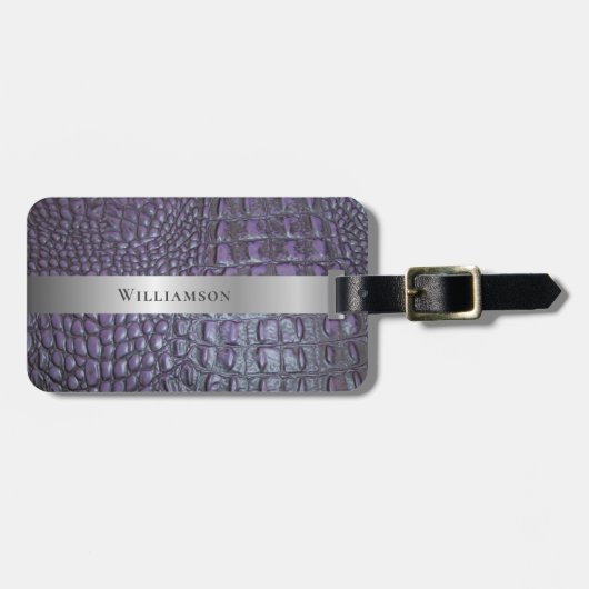 Étiquette À Bagage Métal argenté en cuir numérique à Reptile violet (Devant horizontal)