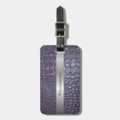 Étiquette À Bagage Métal argenté en cuir numérique à Reptile violet (Devant Vertical)