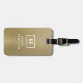 Étiquette À Bagage Métal brossé Or Monogramme moderne (Devant horizontal)