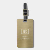 Étiquette À Bagage Métal brossé Or Monogramme moderne (Devant Vertical)