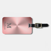 Étiquette À Bagage Métal brossé rose moderne Nom et monogramme (Devant horizontal)