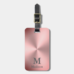 Étiquette À Bagage Métal brossé rose moderne Nom et monogramme