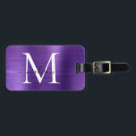 Étiquette À Bagage Métal brossé violet foncé Script Monogramme mou<br><div class="desc">Balise de sac mou Monogramme en métal brossé violet foncé</div>