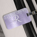 Étiquette À Bagage Métal brossé violet Parties scintillant d'argent N<br><div class="desc">Personnalisez facilement ce design chic et branché de porte-bagages avec une jolie parties scintillant brillante en argent sur un arrière - plan métallique brossé violet.</div>