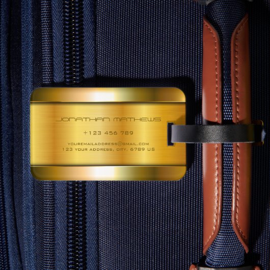 Étiquette À Bagage Métal doré brillant Look Luxe Acier Inoxydable (Verso Insitu 2)