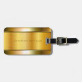 Étiquette À Bagage Métal doré brillant Look Luxe Acier Inoxydable (Devant horizontal)
