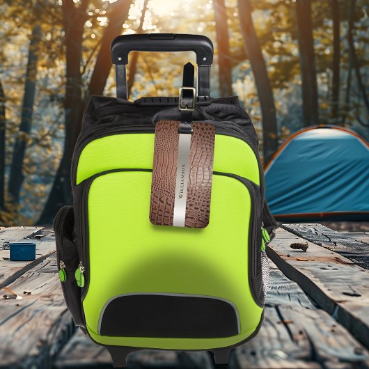 Étiquette À Bagage Métal en cuir numérique Brown en cuir