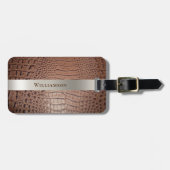 Étiquette À Bagage Métal en cuir numérique Brown en cuir (Devant horizontal)