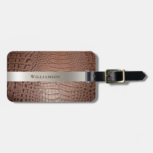 Étiquette À Bagage Métal en cuir numérique Brown en cuir (Devant horizontal)
