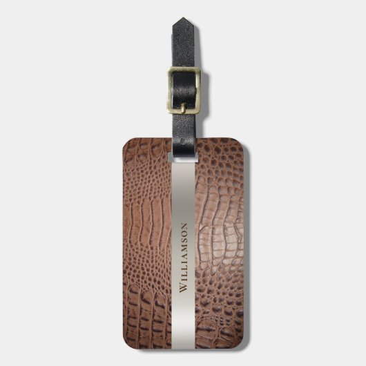 Étiquette À Bagage Métal en cuir numérique Brown en cuir (Devant Vertical)