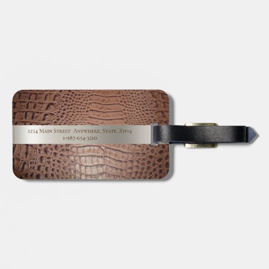 Étiquette À Bagage Métal en cuir numérique Brown en cuir (Dos horizontal)