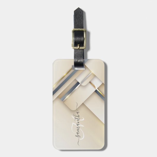 Étiquette À Bagage Métal mixte 3-D look Calligraphie Or Monogramme (Devant Vertical)