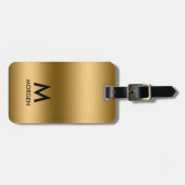 Étiquette À Bagage Metallic gold texture monogram (Devant horizontal)