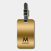 Étiquette À Bagage Metallic gold texture monogram (Devant Vertical)