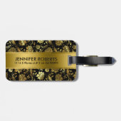 Étiquette À Bagage Métallique monogramme Or Floral Damas (Dos horizontal)