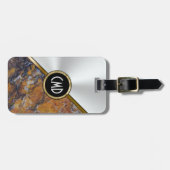 Étiquette À Bagage Métallo Faux Argent et Brown Faux Marble (Devant horizontal)