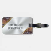 Étiquette À Bagage Métallo Faux Argent et Brown Faux Marble (Dos horizontal)