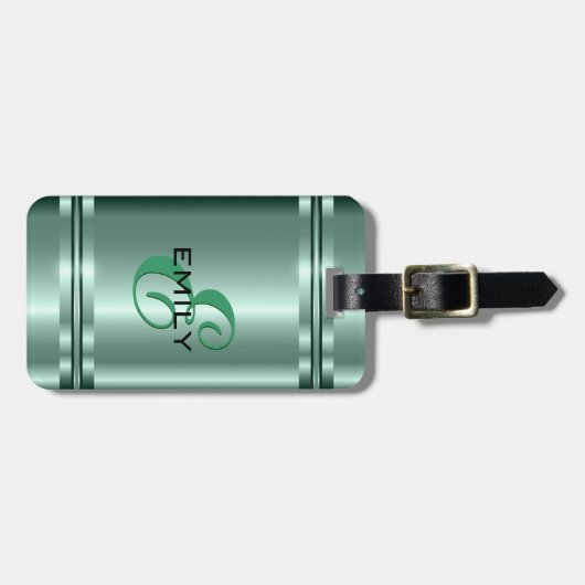 Étiquette À Bagage Metallo Pastel Vert Design Acier Inoxydable Look (Devant horizontal)