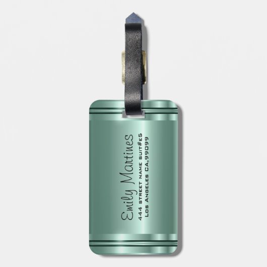 Étiquette À Bagage Metallo Pastel Vert Design Acier Inoxydable Look (Dos Vertical)