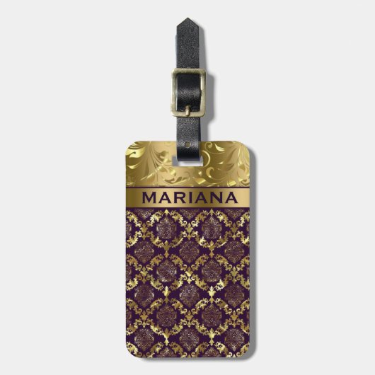 Étiquette À Bagage Métallurgique Violet Et Or Damas Et Fils (Devant Vertical)