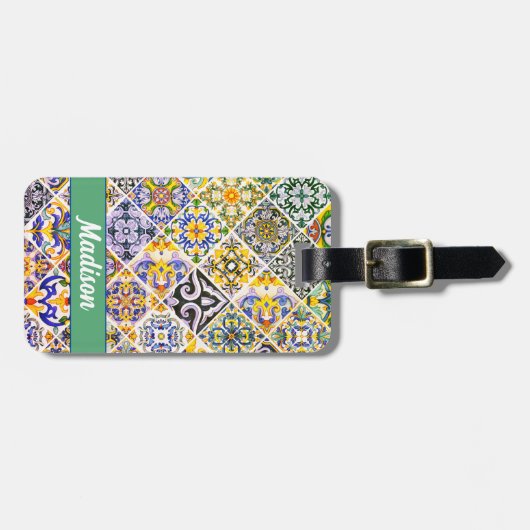 Étiquette À Bagage Mexicaine Marocaine Sicilienne Méditerranée tuile  (Devant horizontal)