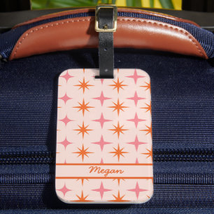 Étiquette À Bagage Mi-Siècle Rétro Starburs Rose Orange Personnalisé