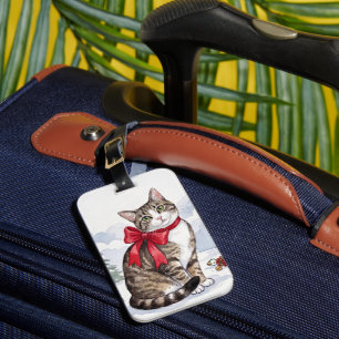 Étiquette À Bagage Mia le chat festif avec décoration de fêtes