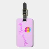 Étiquette À Bagage Miami-Beach-logo-soleil-palmiers-rose lilas (Devant Vertical)
