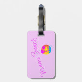 Étiquette À Bagage Miami-Beach-logo-soleil-palmiers-rose lilas (Dos Vertical)