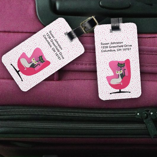 Étiquette À Bagage MId siècle Chaise rose avec deux mignons points de